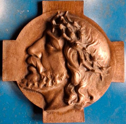 Jezus met doornenkroon.  Bronzen plaquette. Reliëf. 15.5 cm., Verzamelen, Religie, Zo goed als nieuw, Christendom | Katholiek