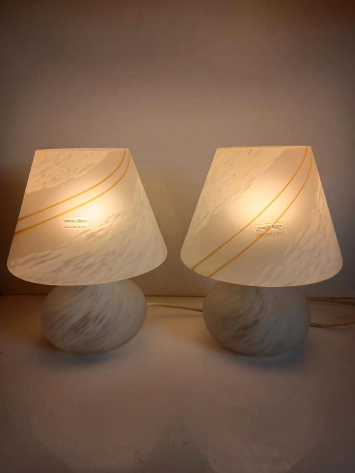 2 Vintage Murano paddestoel lampen, Venini stijl, jaren 70, Antiek en Kunst, Antiek | Lampen, Ophalen of Verzenden
