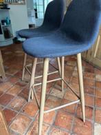 Barstoel (2) met rugleuning, blauw + hout, 2 krukken, Ophalen, Zo goed als nieuw, Hout