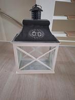 Witte Lantaarn met Deur & Glas - 31x19x46 cm, Antiek en Kunst, Ophalen