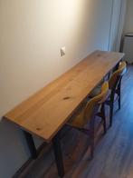 Smalle massief eikenhouten tafel 200 cm – zwart stalen poten, Ophalen, Eikenhout, 200 cm of meer, 50 tot 100 cm