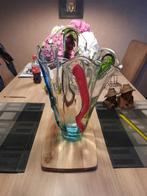 Glaskunst vaas open tulp gekleurt glas, Gebruikt, Overige kleuren, Ophalen of Verzenden, Glas