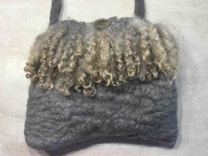 Tas van Wol en Schapenvacht, leervrij, Sieraden, Tassen en Uiterlijk, Tassen | Schoudertassen, Nieuw, Grijs, Verzenden