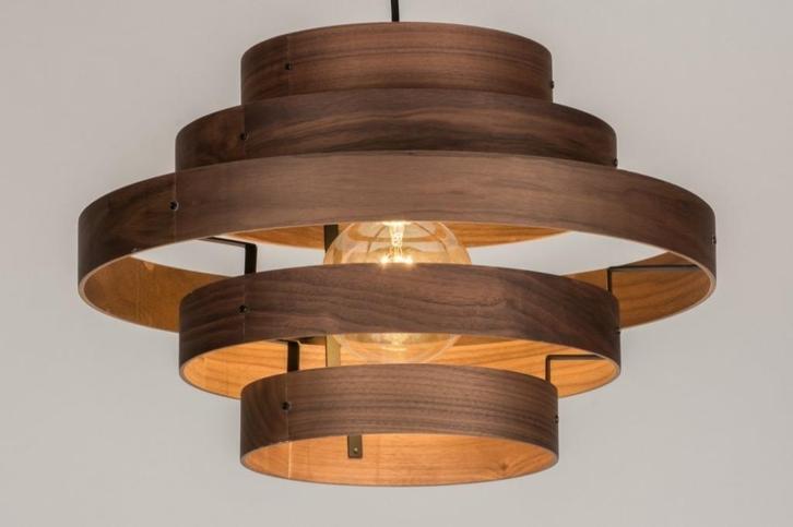 hanglamp hout fineer walnoot ring vide eettafel 50cm lamp, Huis en Inrichting, Lampen | Hanglampen, Nieuw, Minder dan 50 cm, Hout