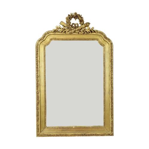 Grote Antieke Gouden Spiegel met Kroon Klassiek Barok Frankr, Antiek en Kunst, Antiek | Spiegels, 50 tot 100 cm, 100 tot 150 cm