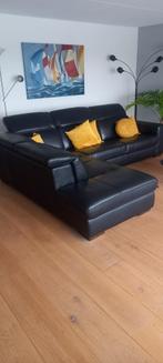 prachtige leren zwarte bank 600 euro, Huis en Inrichting, Banken | Bankstellen, Ophalen, Minder dan 75 cm, Hoekbank, Leer