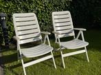 2 witte verstelbare tuinstoelen, Ophalen, Gebruikt, Kunststof