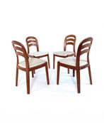 Set van 4 vintage eetkamerstoelen, Koefoeds Hornslet ‘80, Huis en Inrichting, Hout, Bruin, Ophalen of Verzenden, Zo goed als nieuw