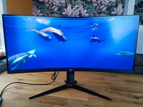 AOC 34" Curved Gaming monitor QHD 100Hz, Computers en Software, Monitoren, Zo goed als nieuw, Gaming, In hoogte verstelbaar, LED