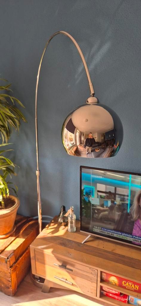 Retro Booglamp met Bollamp, Huis en Inrichting, Lampen | Vloerlampen, Gebruikt, 150 tot 200 cm, Metaal, Ophalen