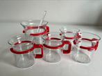 Vintage 5 BODUM Denmark Bistro Koffie-Theeglazen Rode Houder, Ophalen of Verzenden, Zo goed als nieuw, Glas, Kop(pen) en/of Schotel(s)