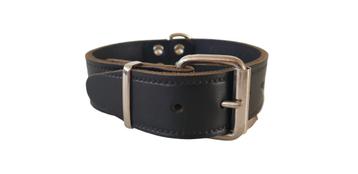 Brede Lederen Halsband Zwart Nekomtrek 26-34 cm KOOPJE!!!