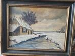 Schilderij Winterlandschap met Huis, Ophalen of Verzenden
