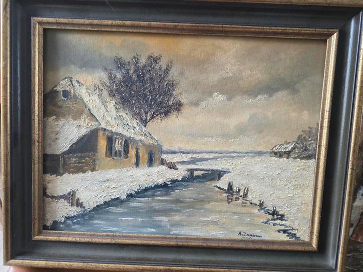 Schilderij Winterlandschap met Huis, Antiek en Kunst, Kunst | Schilderijen | Klassiek, Ophalen of Verzenden