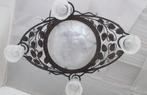 spectaculaire smeedijzeren art deco luster geperst glas, Antiek en Kunst, Ophalen