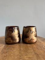 Set van 2 PTMD Waxinelichthouders – bruin/goud glas, Huis en Inrichting, Woonaccessoires | Kandelaars en Kaarsen, Overige materialen