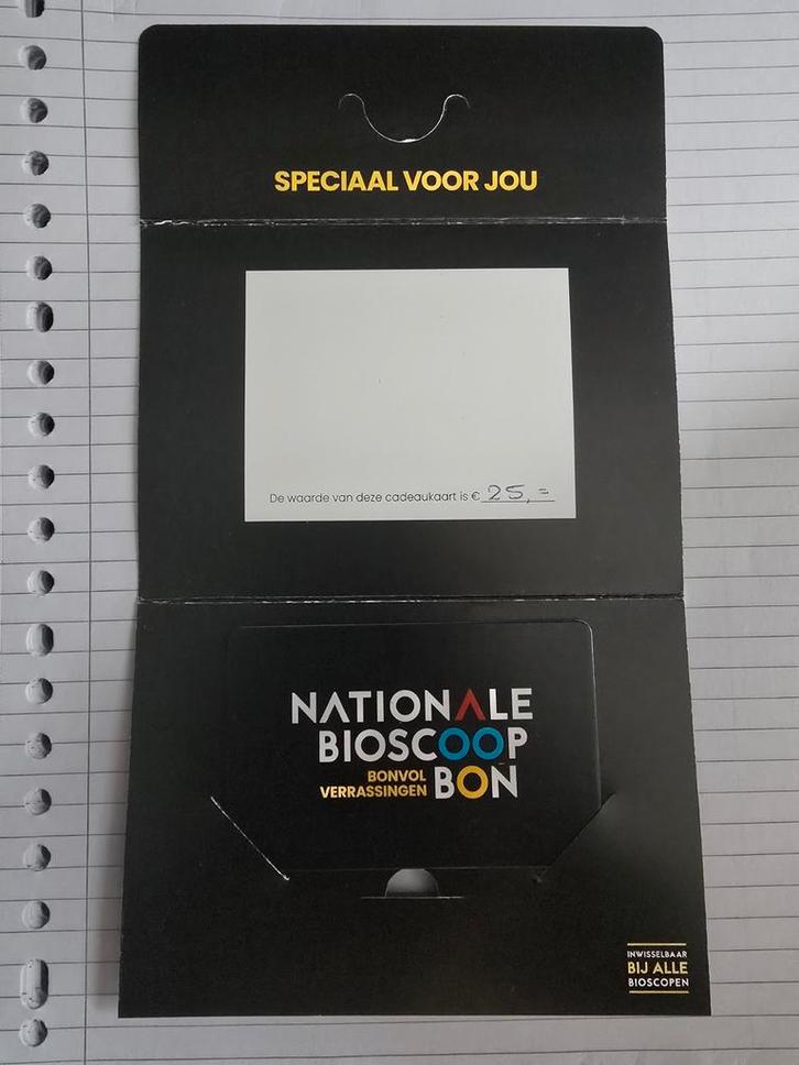 Ongebruikte nationale bioscoop waardebon, Tickets en Kaartjes, Kortingen en Cadeaubonnen, Eén persoon, Overige typen, Cadeaubon