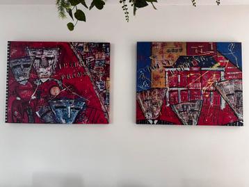 2x Schilderij gedrukt op canvas. Herman brood stijl beschikbaar voor biedingen