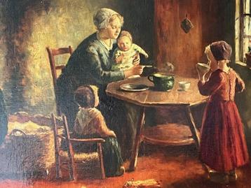 Cornelis Groeneveld, boereninterieur met moeder en kinderen beschikbaar voor biedingen
