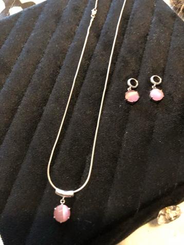 Switz by Biba zilver Set: Ketting & Creolen met Roze Hanger beschikbaar voor biedingen