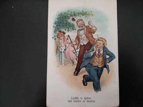 Antieke kaart, Liefde is lijden, 1926, gelopen trein stempel, Verzamelen, Ansichtkaarten | Themakaarten, Gelopen, 1920 tot 1940