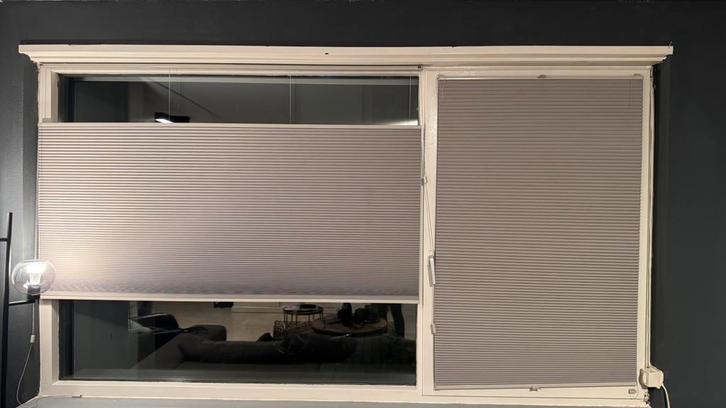 dubbel plissé gordijnen, Huis en Inrichting, Stoffering | Gordijnen en Lamellen, Zo goed als nieuw, 200 cm of meer, Overige kleuren