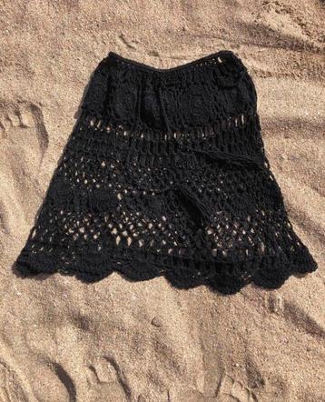 Gehaakt crochet zwart mini korte rok rokje festival zomer