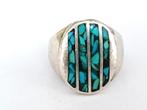 robuuste vintage ring, massief zilver, turquoise, Sieraden, Tassen en Uiterlijk, Antieke sieraden, Ophalen of Verzenden, Zilver