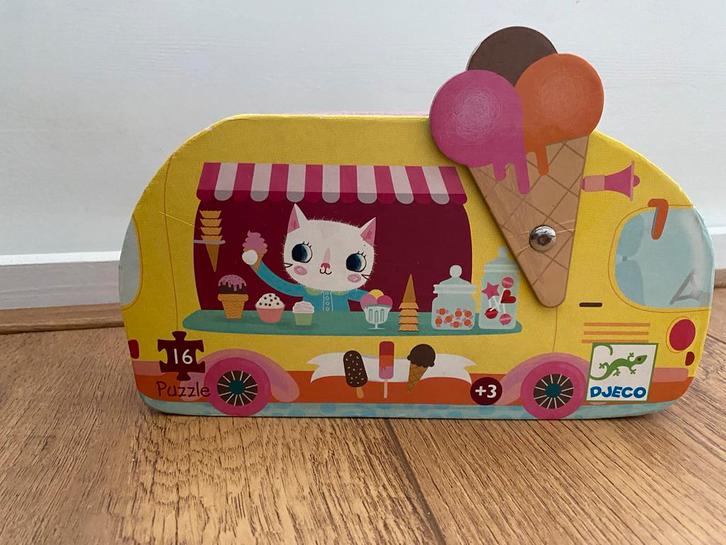 Djeco puzzel - kat ijscokraam - 16 stukjes - vanaf 3 jaar, Kinderen en Baby's, Speelgoed | Kinderpuzzels, Gebruikt, 2 tot 4 jaar