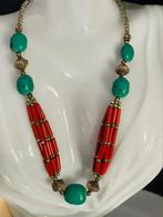 Vintageketting met zilveren kralen en turquoise stenen, Ophalen of Verzenden, Zo goed als nieuw, Zilver