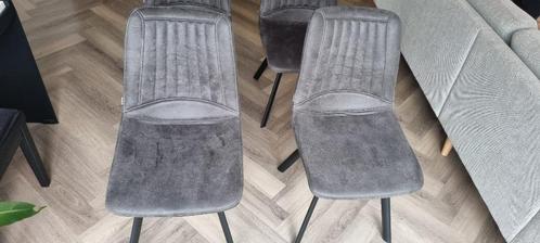 4 eetkamerstoelen, Huis en Inrichting, Stoelen, Gebruikt, Vier, Metaal, Stof, Grijs, Ophalen