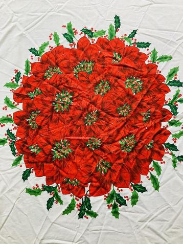 Rond vintage tafelkleed kerst kerstroos hulst Witte Lietaer beschikbaar voor biedingen
