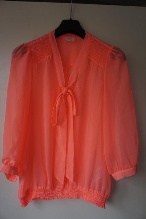 VILA oranje roze dunne neon fluor blouse met strik mt M / 38, Kleding | Dames, Blouses en Tunieken, Zo goed als nieuw, Maat 38/40 (M)