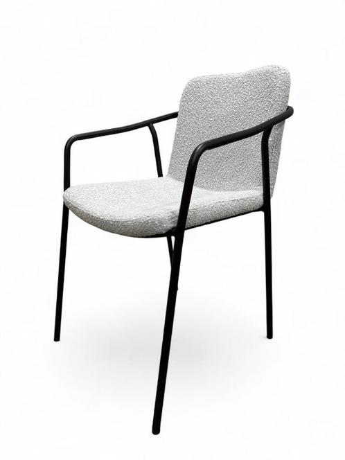 6 NIEUWE design eetkamerstoelen in lichtgrijze boucle stof, Huis en Inrichting, Stoelen, Nieuw, Vijf, Zes of meer stoelen, Stof