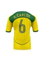 Roberto Carlos gesigneerd Brazilië 04/06 thuis shirt, Buitenlandse clubs, Soccersignings.nl, Shirt, Ophalen of Verzenden