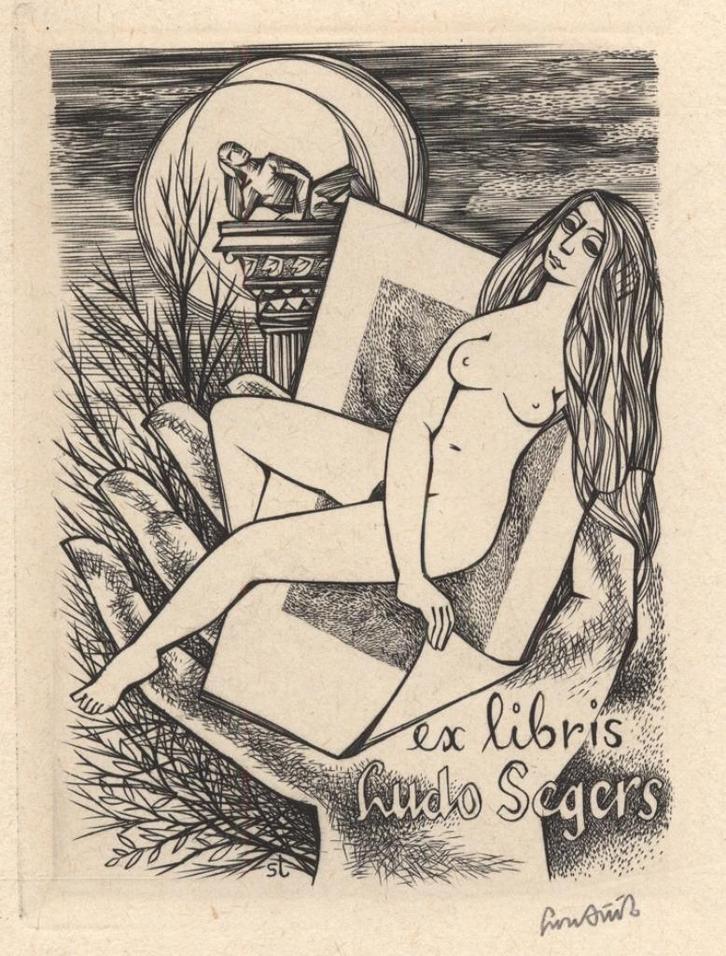 0707 Ex Libris Nederland : Lou Strik, 1958, Antiek en Kunst, Kunst | Etsen en Gravures, Verzenden