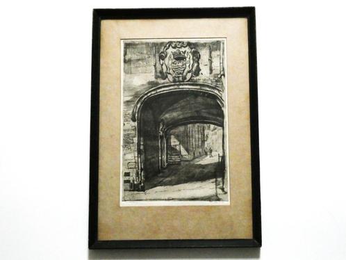 Ets Jan Sirks Poort Middelburg Abdijplein schild Zeeland, Antiek en Kunst, Kunst | Etsen en Gravures, Ophalen of Verzenden