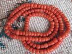 Bloedkoraal collier ketting Holland circa 1900 76 cm, Ophalen, Zilver, Ketting, Met edelsteen