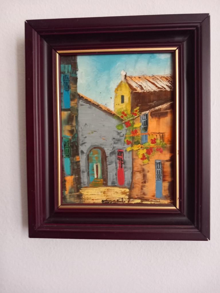 Schilderij Mediterraan straatje, Antiek en Kunst, Kunst | Schilderijen | Klassiek, Ophalen