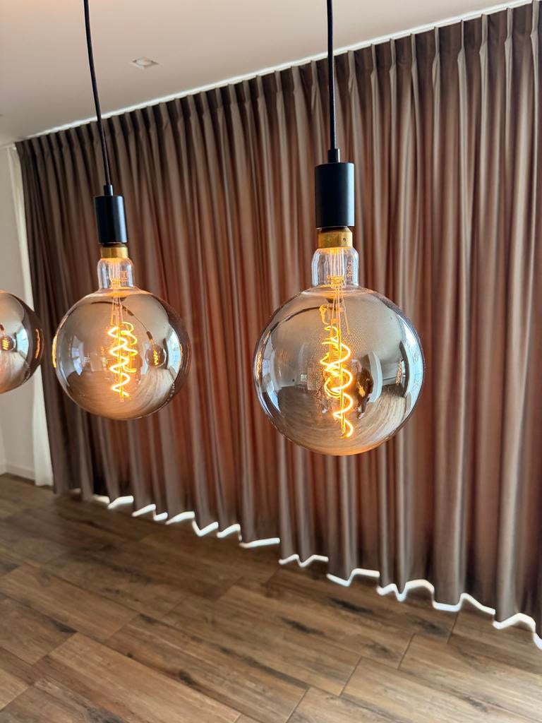 Set van 4 hanglampen met grote filament bollen, Ophalen, Gebruikt, Glas, 75 cm of meer