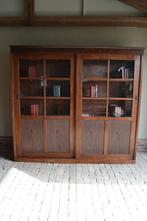 Prachtige antieke eiken Art Deco boekenkast met schuifdeuren