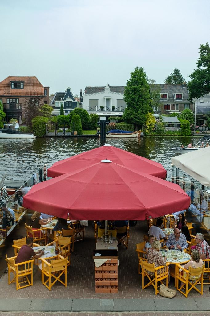 Horeca parasol - 2x 5meter diameter, Tuin en Terras, Parasols, Ophalen, Gebruikt, Waterdicht, Stokparasol