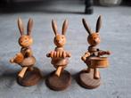 3 vintage houten Goula Spain paashaasjes, Diversen, Pasen, Ophalen of Verzenden