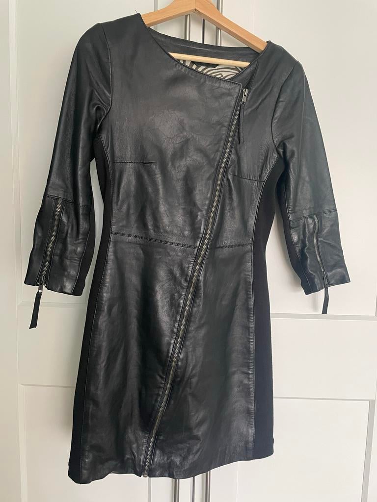 Mooie Zwart leren jas Transmission XS, Ophalen of Verzenden, Zo goed als nieuw, Maat 34 (XS) of kleiner, Zwart