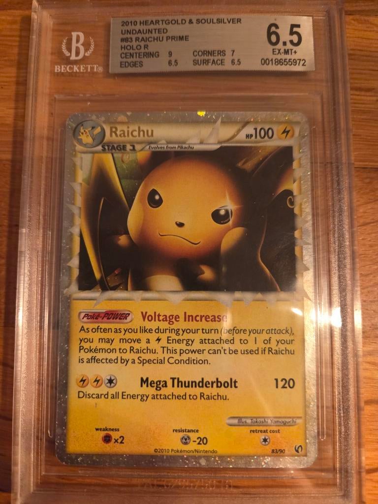 Raichu Prime 2010 HeartGold & SoulSilver BGS 6.5, Ophalen of Verzenden, Gebruikt, Losse kaart