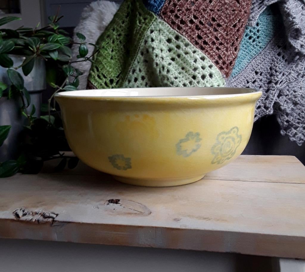Grote gele schaal - geel met een vleugje groene accenten, Huis en Inrichting, Keuken | Servies, Gebruikt, Keramiek, Ophalen of Verzenden