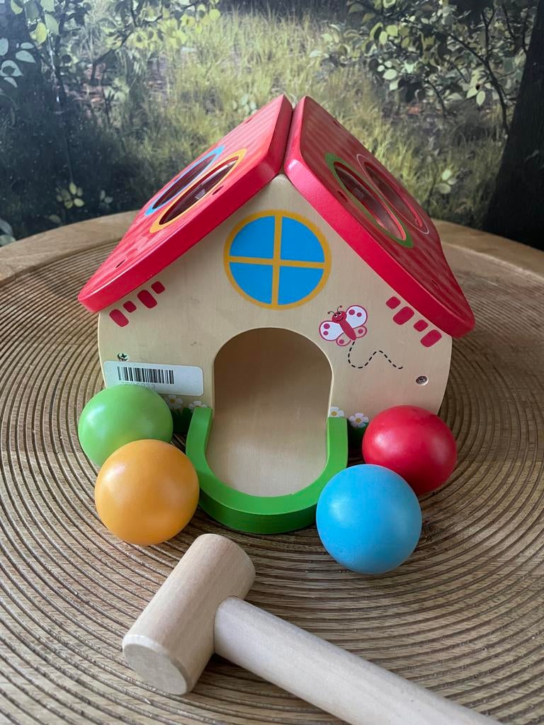 Houten Hamerspel Huisje met Ballen - Educatief Speelgoed, Kinderen en Baby's, Speelgoed | Houten speelgoed, Ophalen of Verzenden
