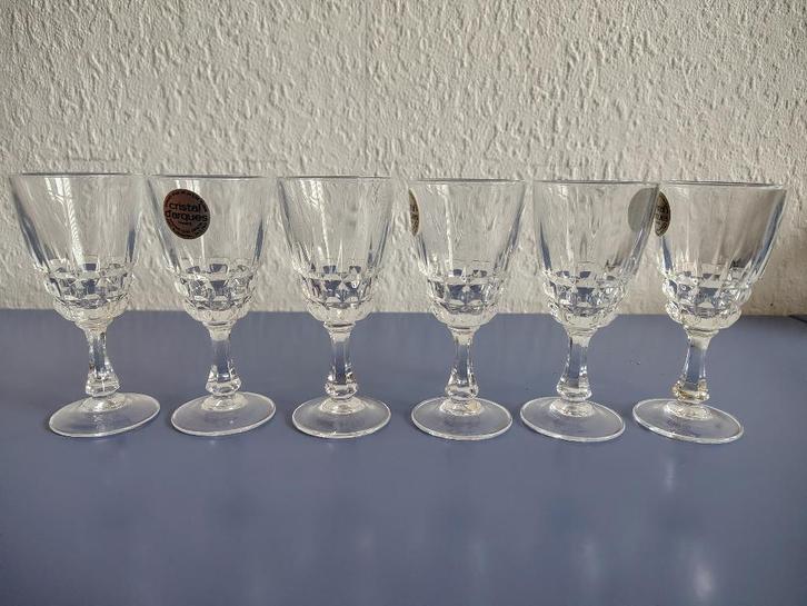 Set van 6 kristallen wijn- of sherryglazen, Antiek en Kunst, Antiek | Glas en Kristal, Ophalen of Verzenden