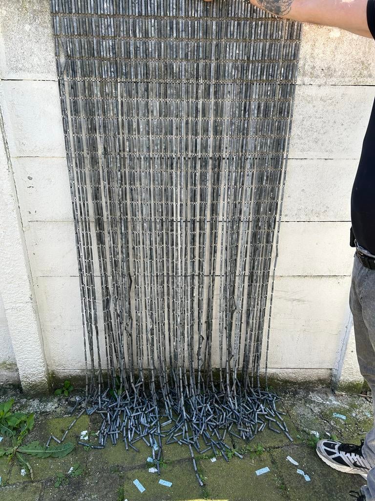 Grijs gevlekt hulzen vliegengordijn 194 cm lang, Ophalen, Gebruikt, 50 tot 100 cm, Grijs