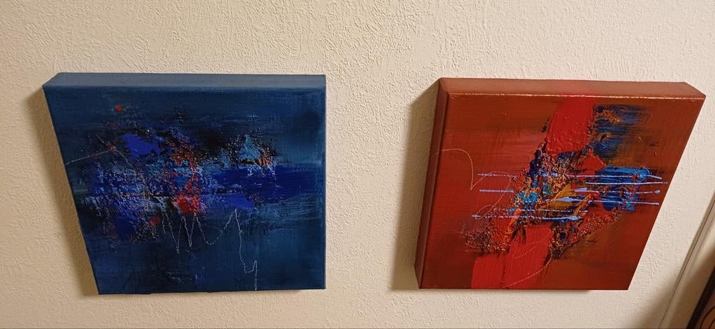 Set van 2 originele abstracte schilderijen - Marja Jansen -, Antiek en Kunst, Ophalen of Verzenden